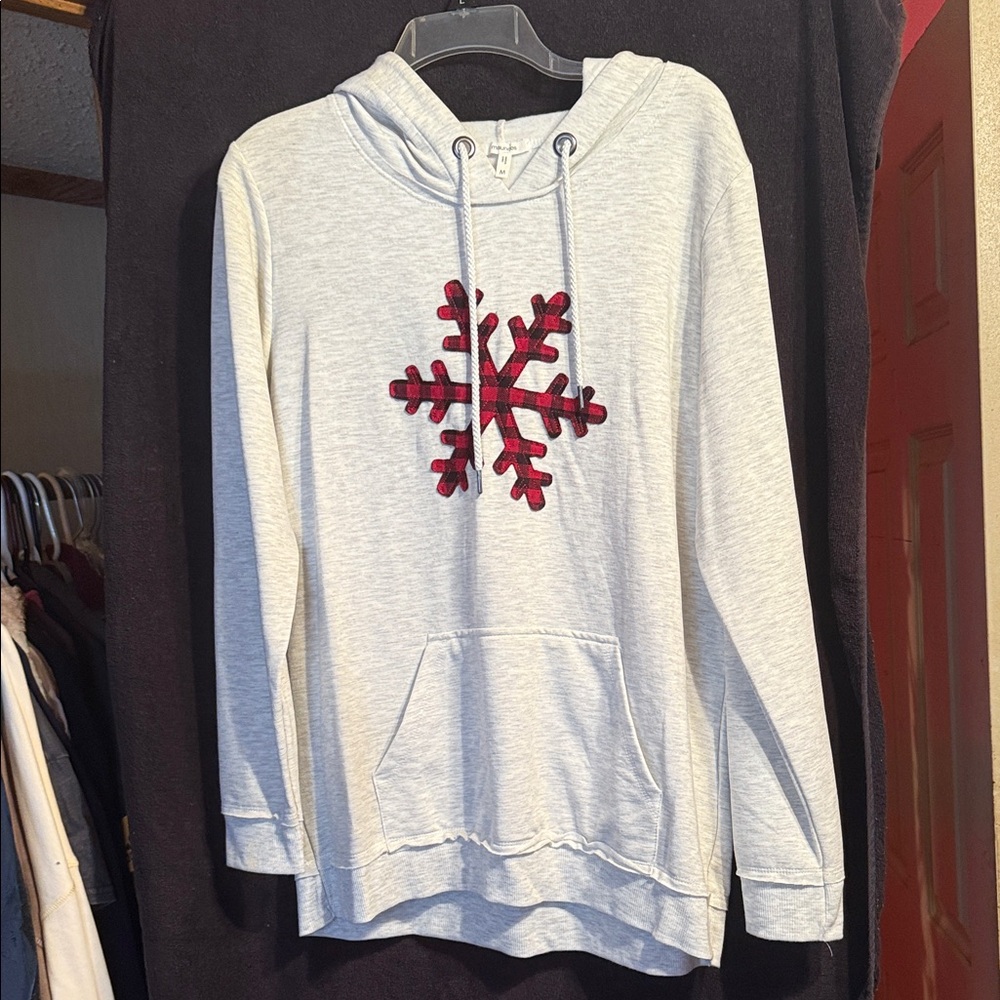 Maurices Light Gray Hoodie with Red Snowflake